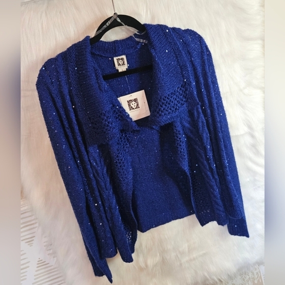 Anne Kline Classic Royal Festive Sequin Knit Cardigan - Picture 2 of 6